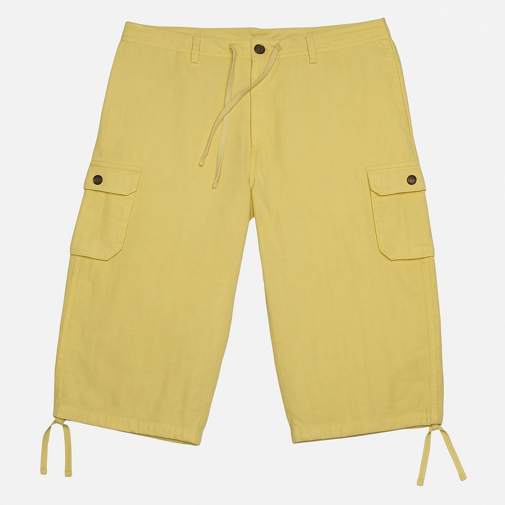 Cubavera Linen Blend Cargo Shorts Light Yellow Men’s 42 Below Knee Tie Hem EUC - Picture 2 of 11